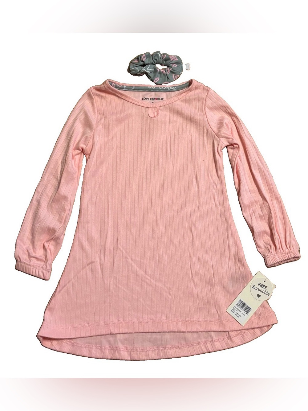 Love Republic Little Girls Ribbed Tunic Top With Matching Scrunchie - Pink - 3T